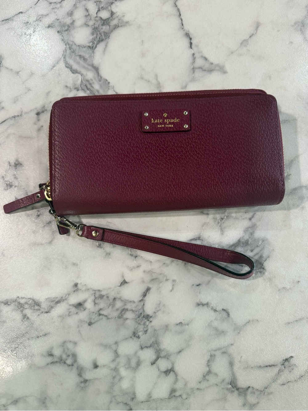 Kate Spade NY Double Zipper Leather Wristlet Maroon
